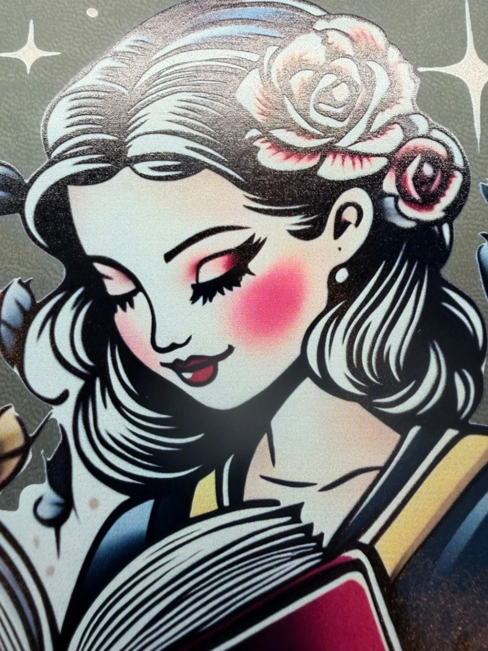 Tattoo Style Reading Girl Lined Journal | Floral Book Lover Notebook